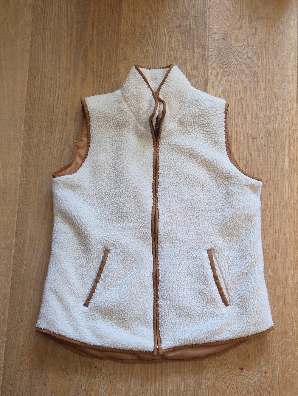 Old Navy Cream Sherpa Vest with Brown Trim